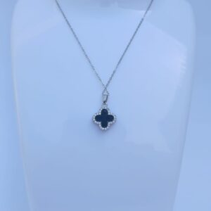 Flower Necklace Silver Black