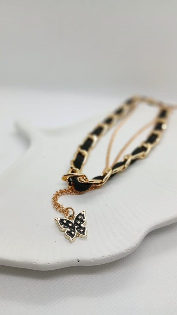 Double chain necklace with butterfly