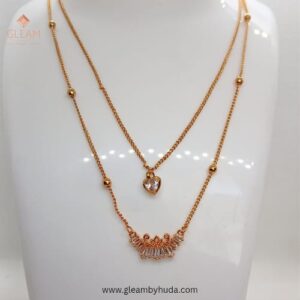 Fancy Double Chain Necklace White Stones 1